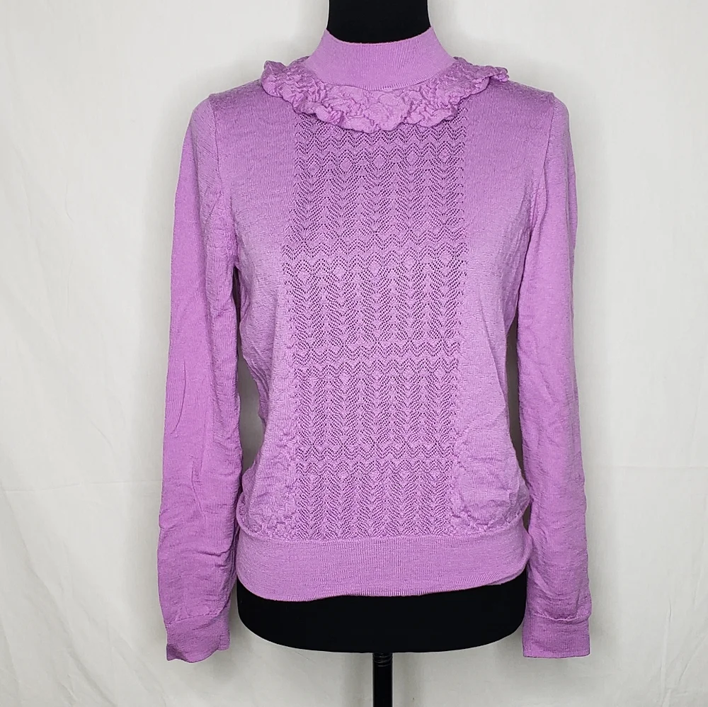 J Crew Knit 100% Merino Wool Mockneck Pointelle Stich Relaxed Sweater Layer